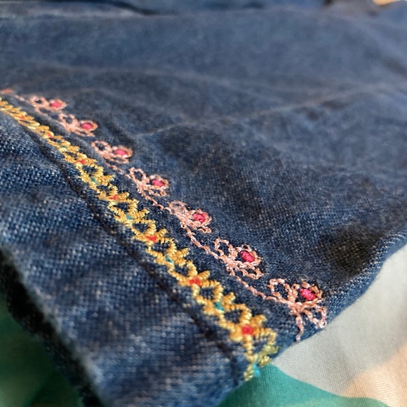 VINTAGE elastic waistband embroidered hem jeans - Picture 4 of 7